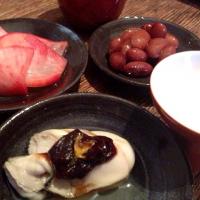 牡蠣の味噌田楽➕赤かぶの酢漬け➕金時豆（フジッコのお豆さん）